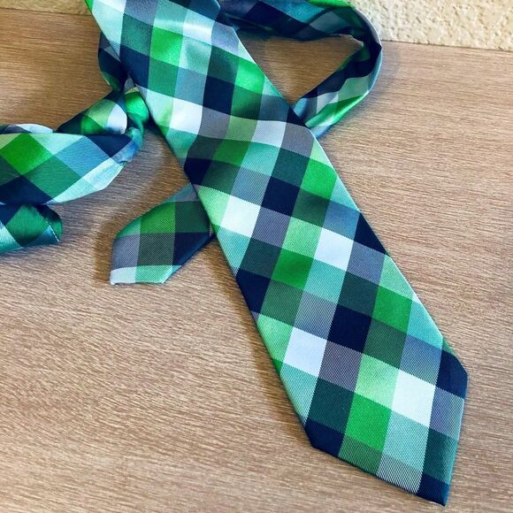 Tommy Hilfiger Blue Green Check Men’s Neck Tie - Picture 1 of 2